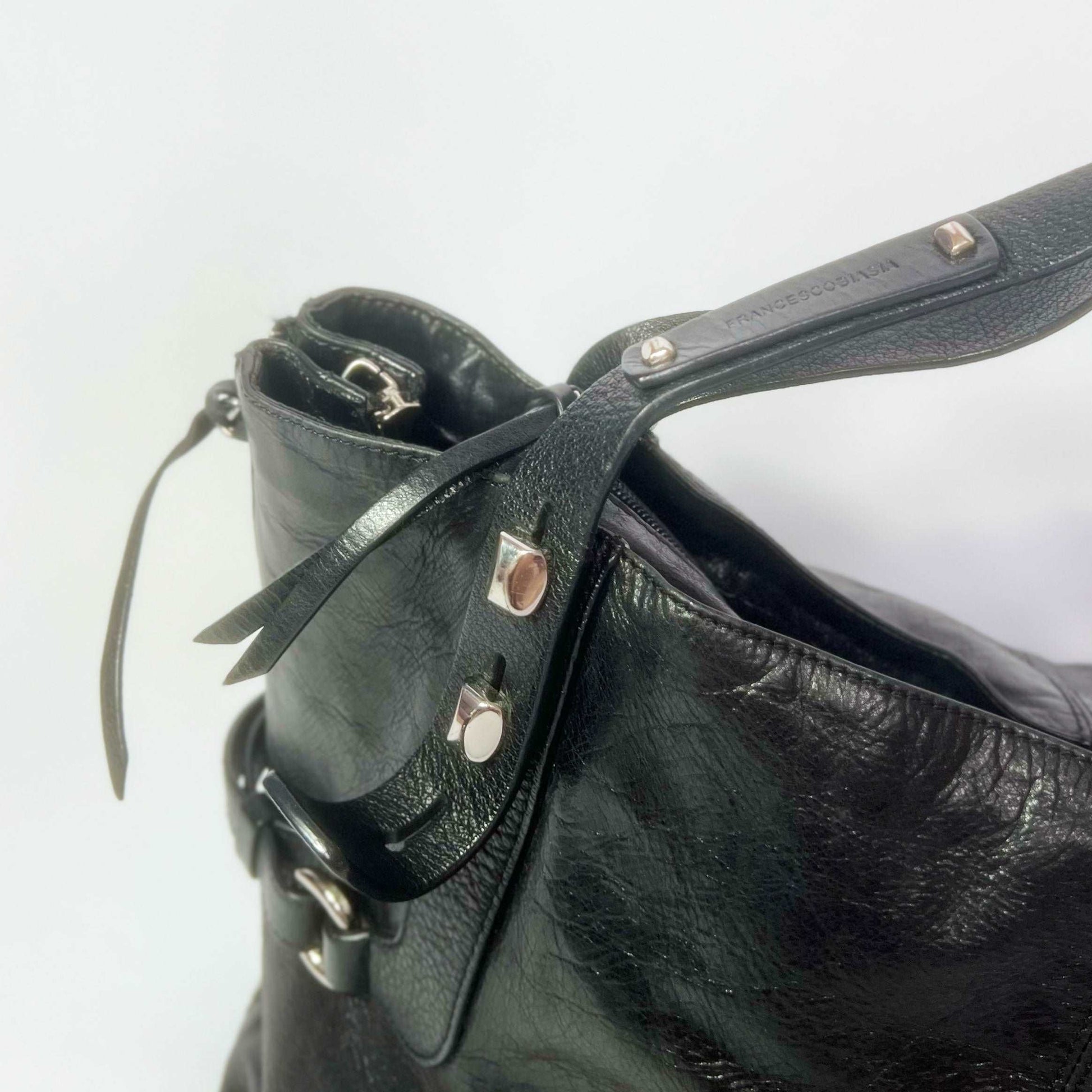 00's Francesco Biasia Large Leather Hobo Bag in Black