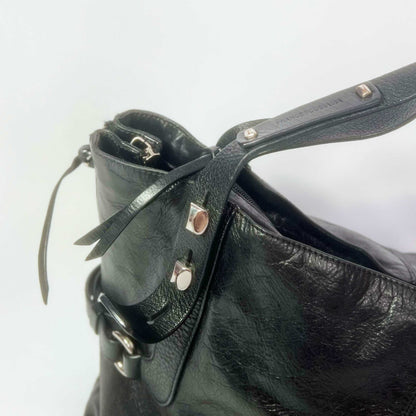 00's Francesco Biasia Large Leather Hobo Bag in Black