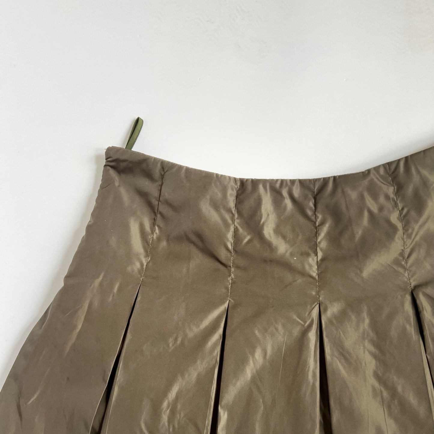 Vintage Prada Nylon Pleated Midi Skirt in Khaki  - w30"