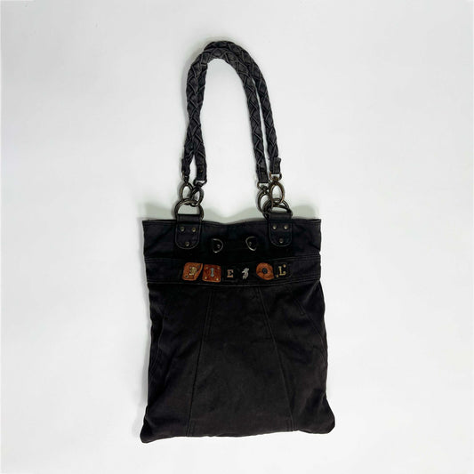 00's Diesel Canvas Tote Bag with Grunge Lettering in Black