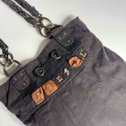 00's Diesel Canvas Tote Bag with Grunge Lettering in Black