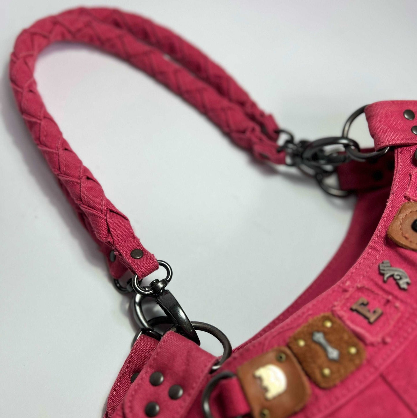 00's Diesel Hobo Bag with Grunge Lettering and Chain in Pink