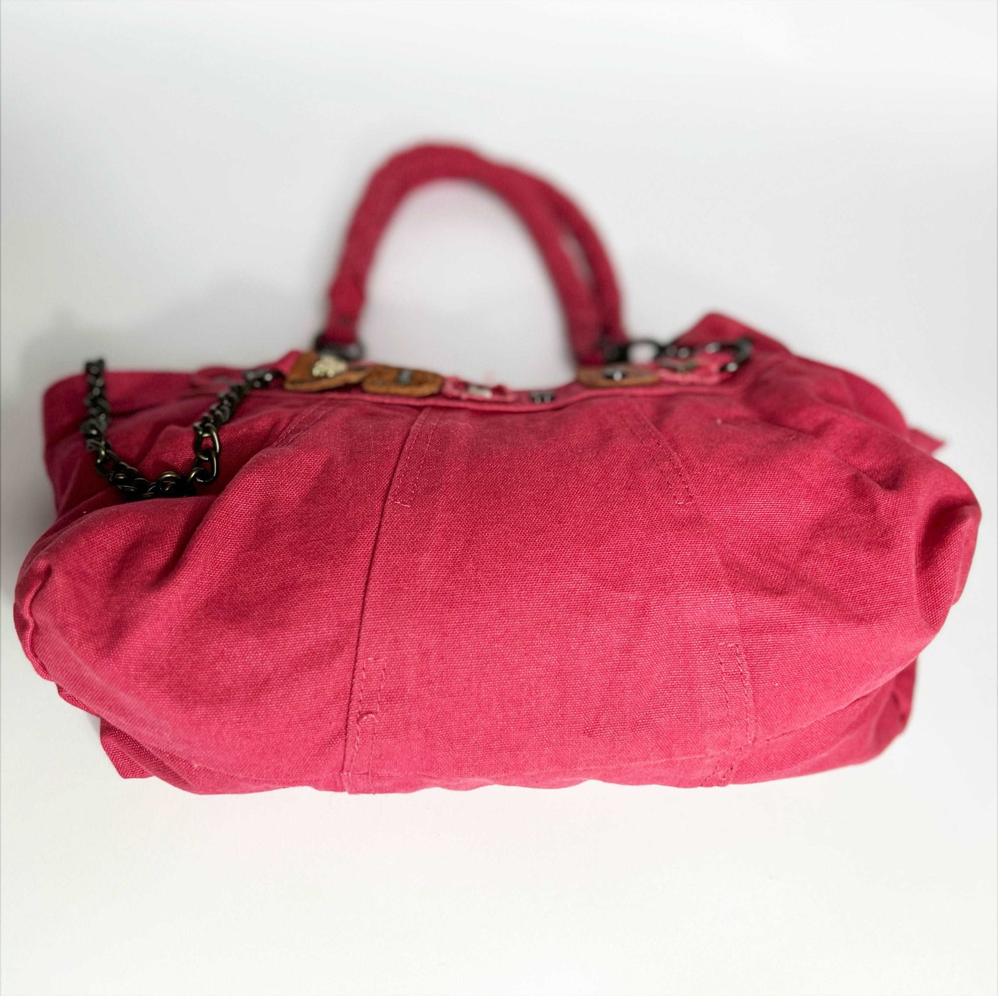 00's Diesel Hobo Bag with Grunge Lettering and Chain in Pink