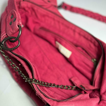 00's Diesel Hobo Bag with Grunge Lettering and Chain in Pink