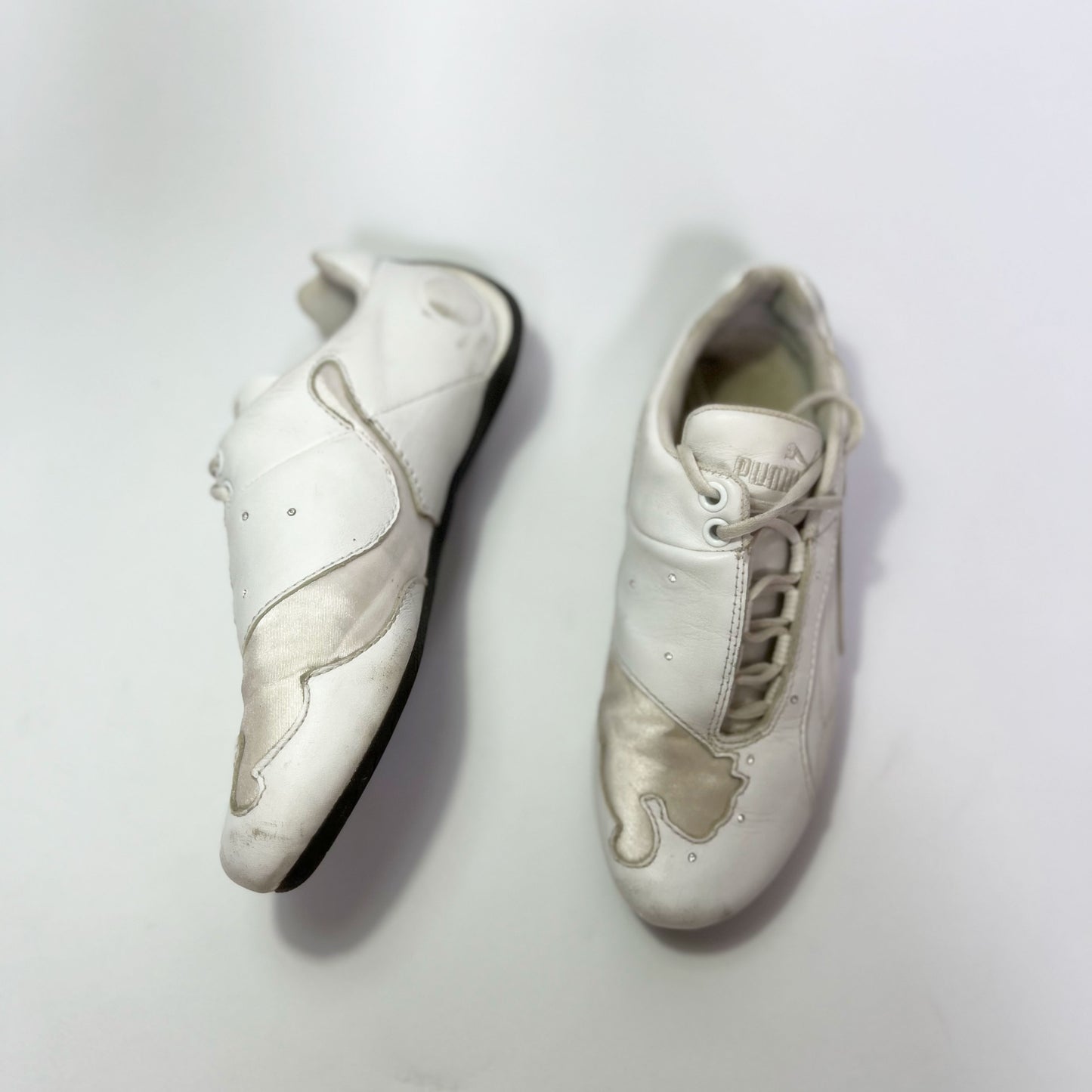 00's Puma Trainers with Satin Puma and Rhinestones in White - UK 4