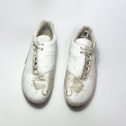 00's Puma Trainers with Satin Puma and Rhinestones in White - UK 4