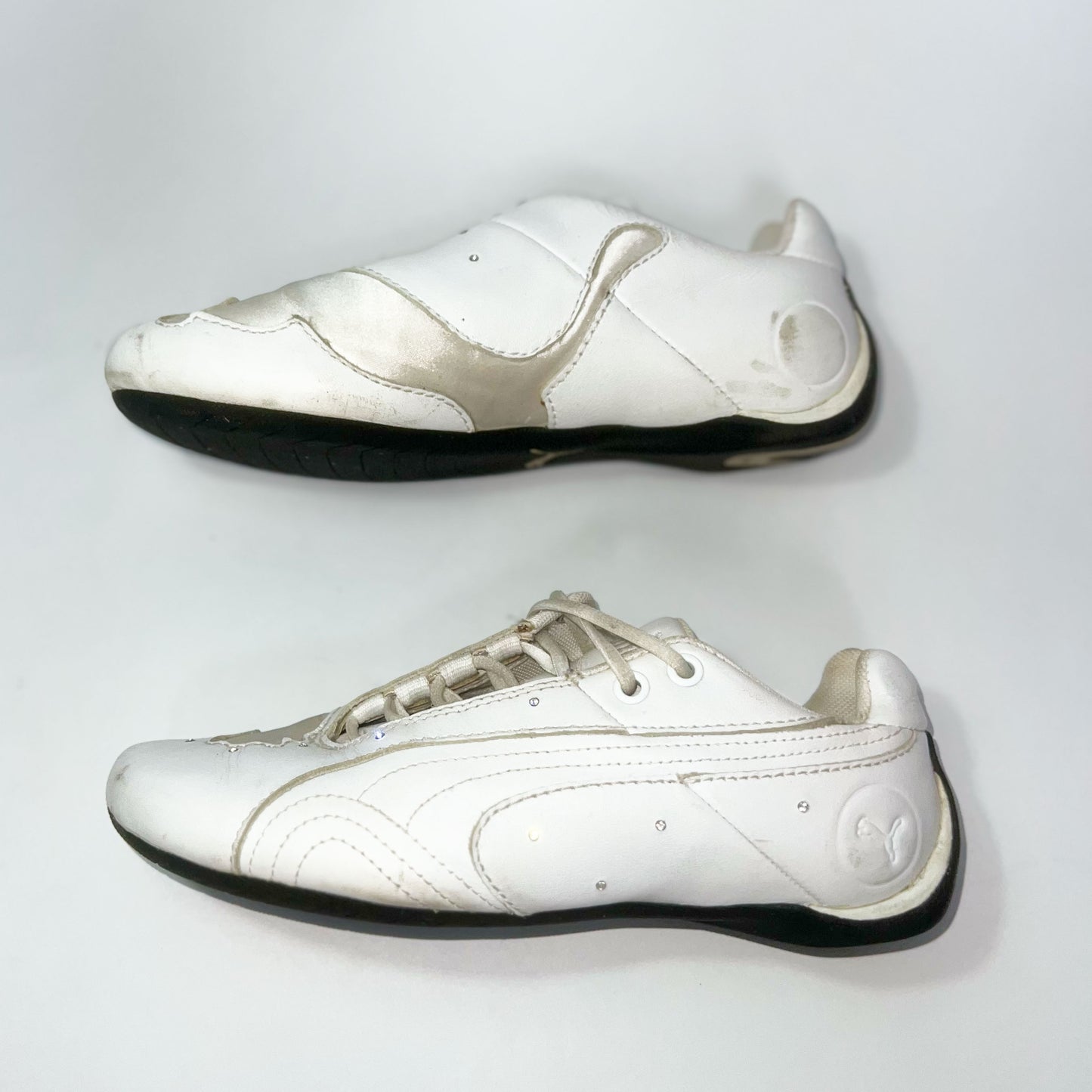 00's Puma Trainers with Satin Puma and Rhinestones in White - UK 4