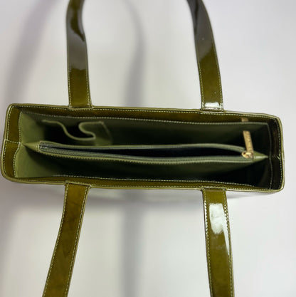 Early 00's Vintage Chanel Patent Leather Shoulder Bag in Olive Green