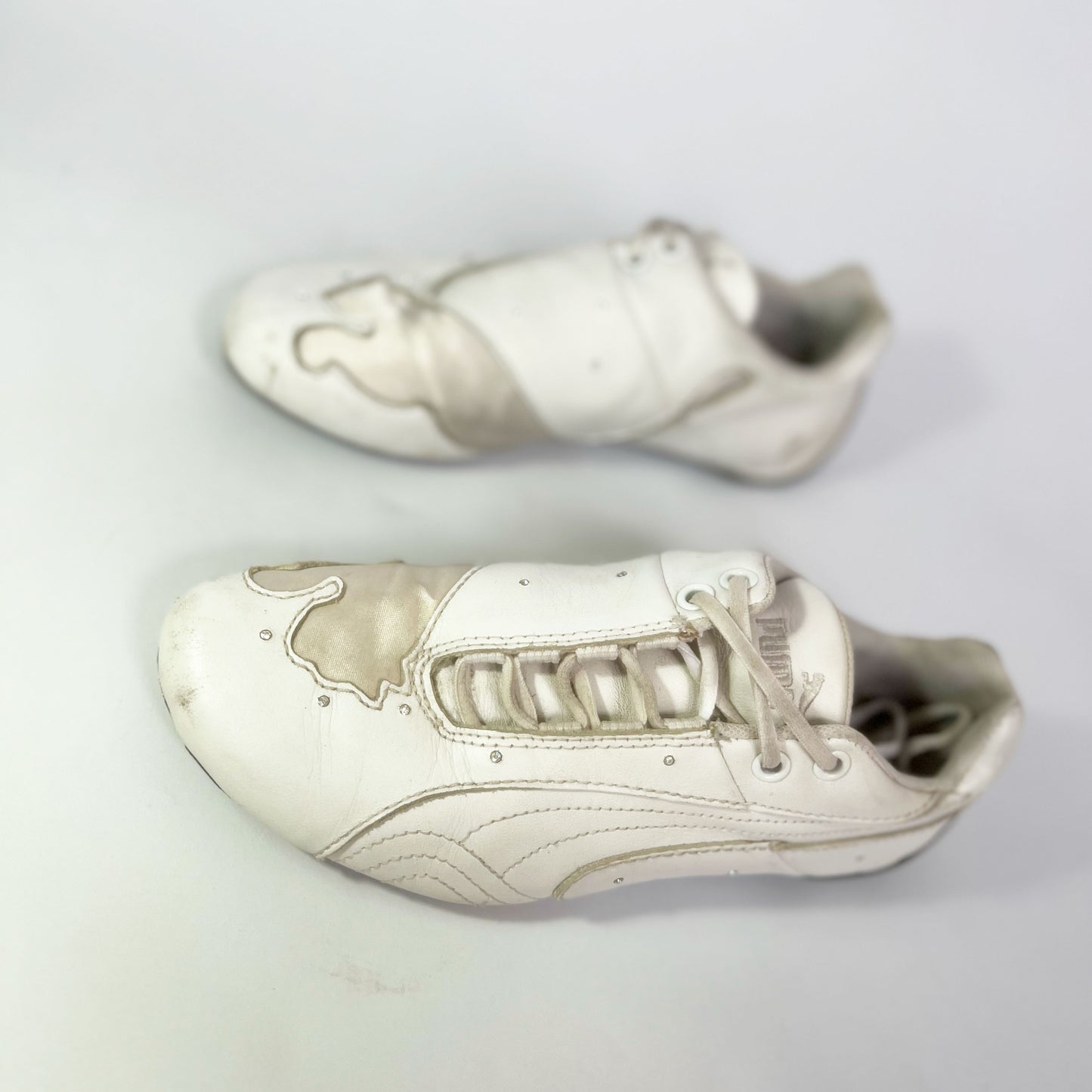 00's Puma Trainers with Satin Puma and Rhinestones in White - UK 4