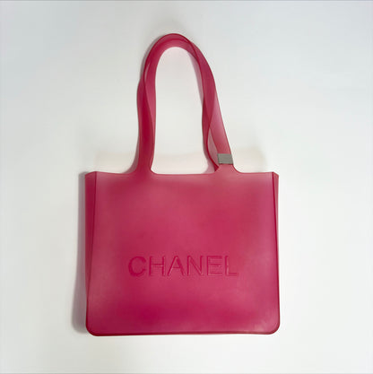 2010 Chanel Jelly Tote Bag with De Bossed Logo in Pink