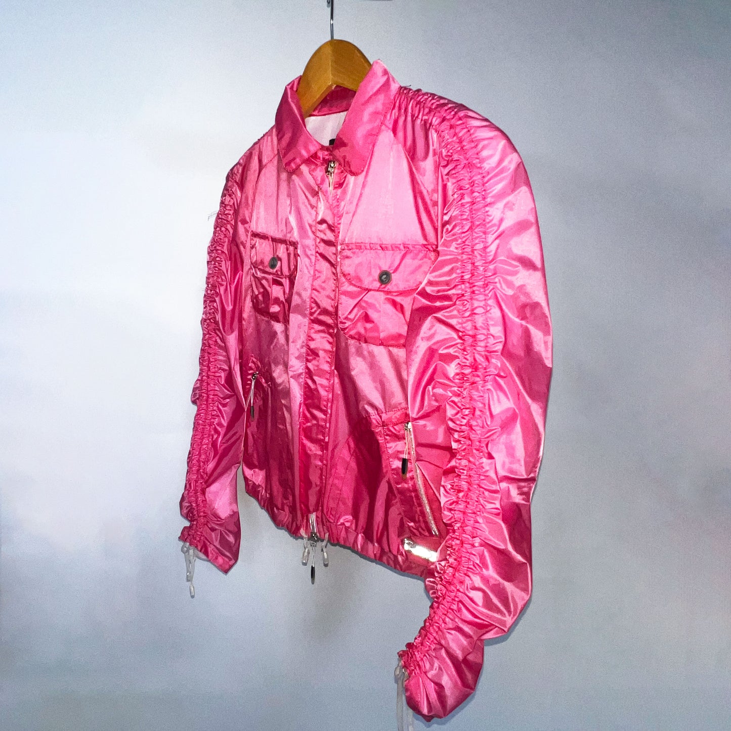 Vintage Versace Sport Jacket with Adjustable Ruched Sleeves in Transparent Pink - S