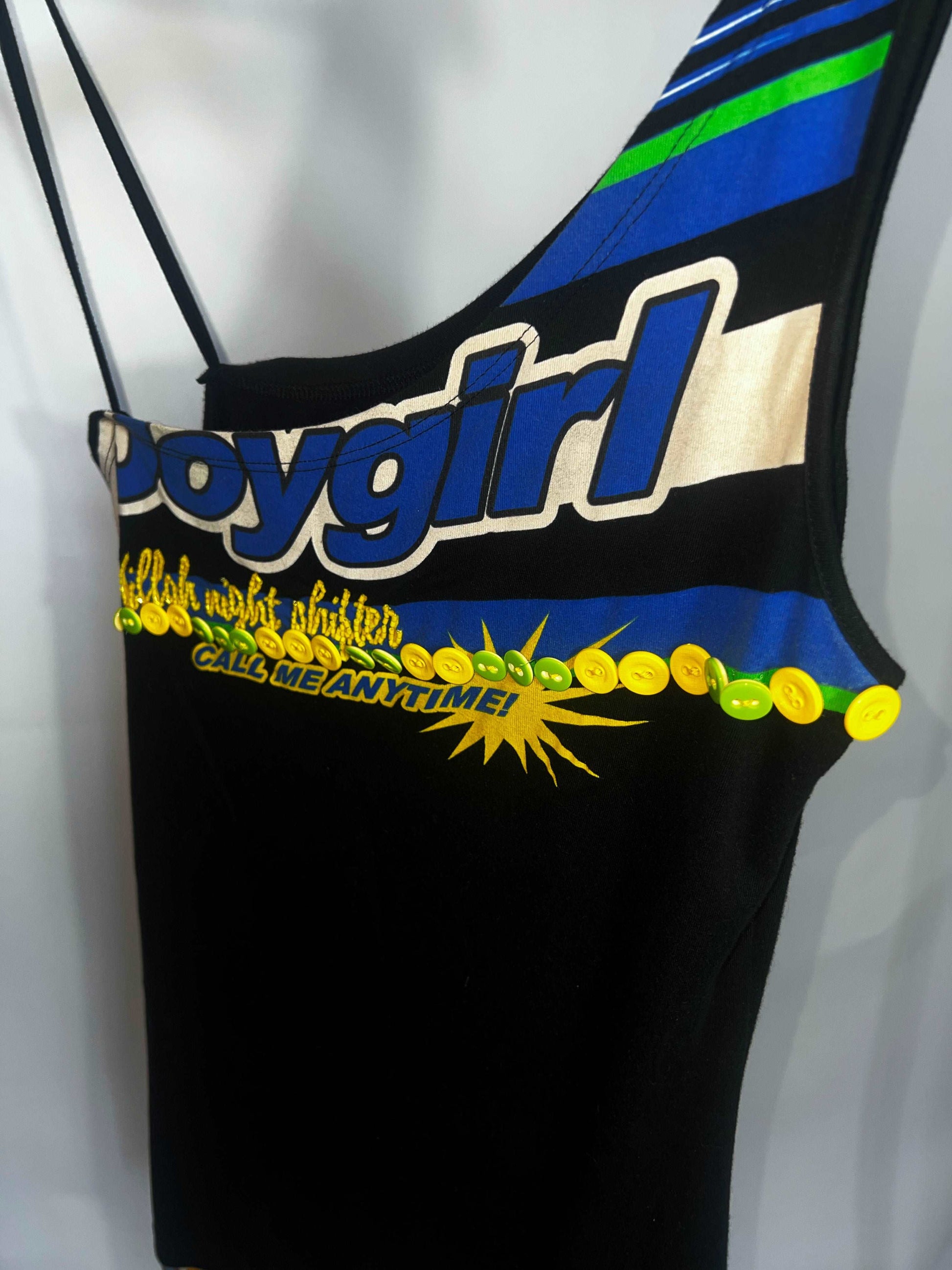 00's Miss Sixty Killah Asymmetrical Dress with "Joygirl" Graphic Print - M