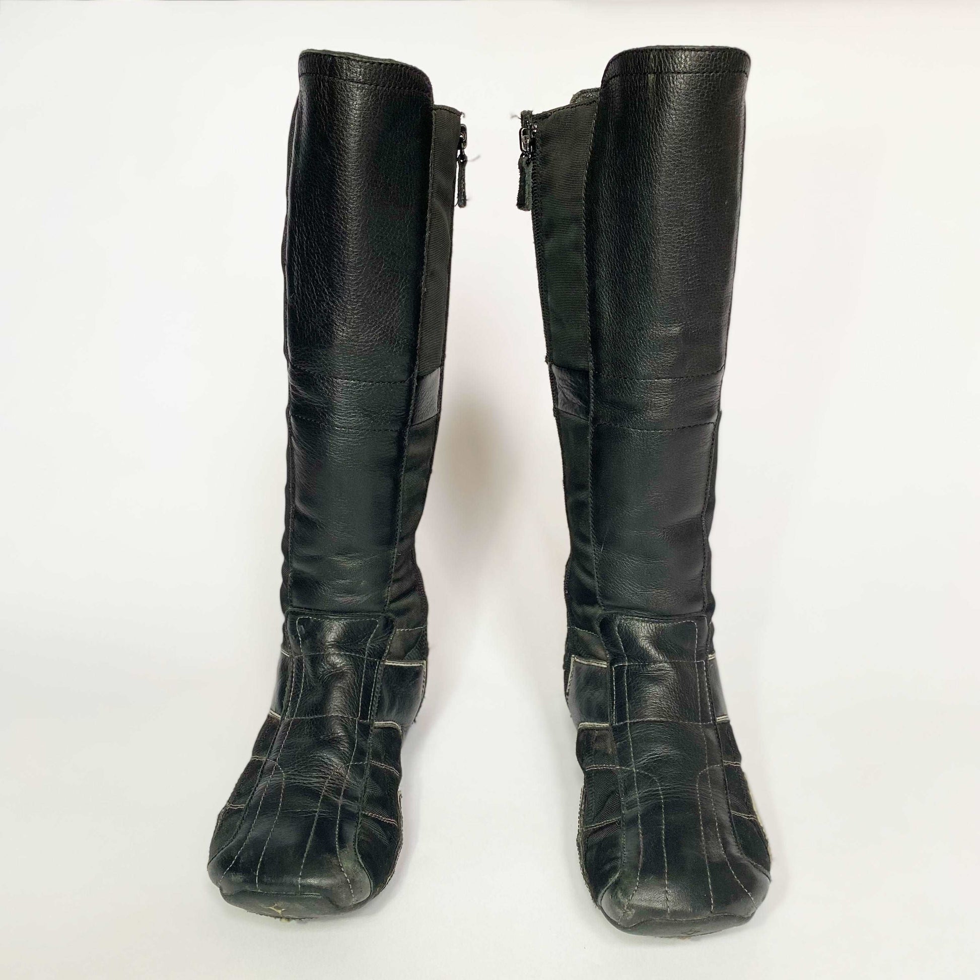 00's Diesel Knee High Leather Biker Boots in Black - UK 6.5