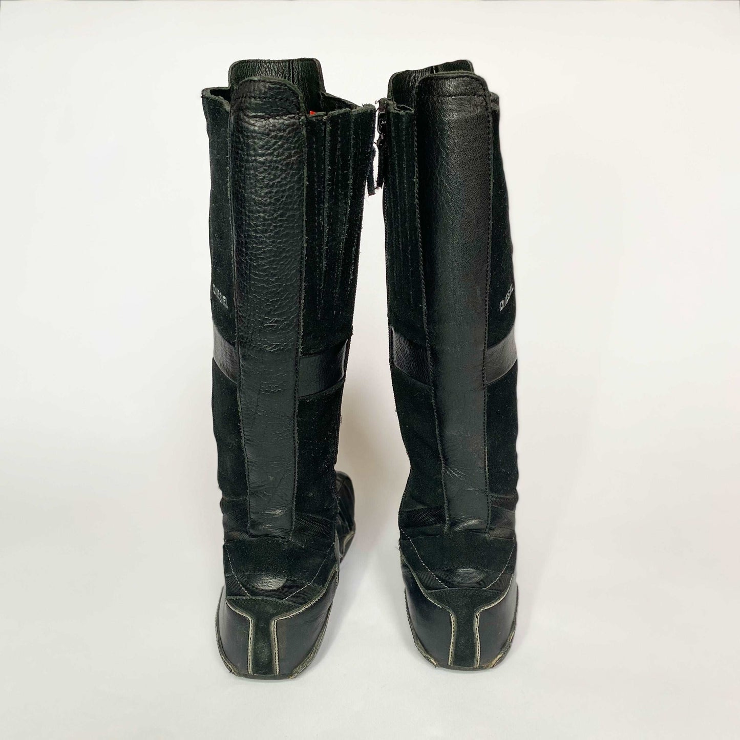 00's Diesel Knee High Leather Biker Boots in Black - UK 6.5