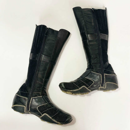 00's Diesel Knee High Leather Biker Boots in Black - UK 6.5