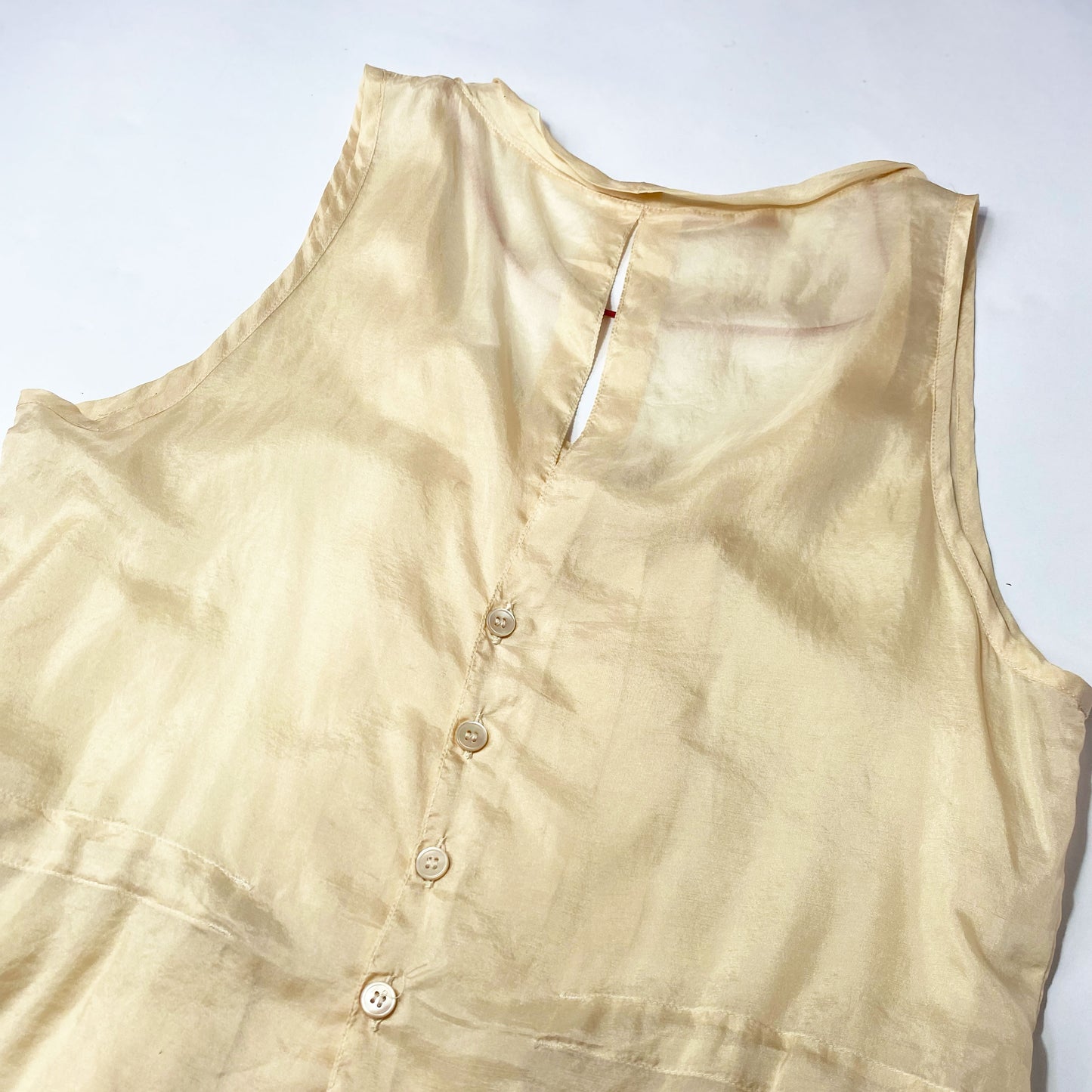 Vintage Prada Sport Silk Vest with Pleats & Waist Tie in Cream - S