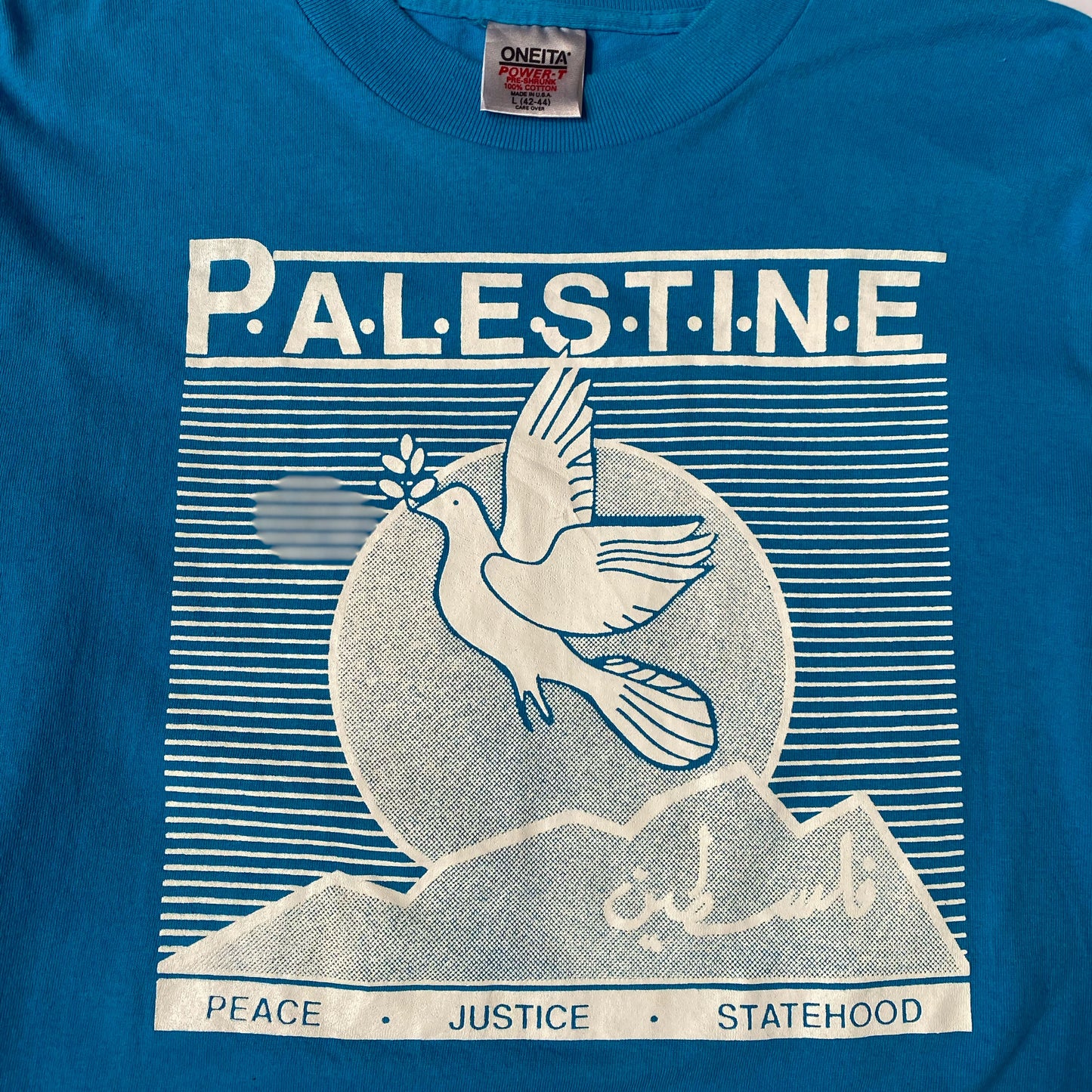 90's Palestine Graphic Longsleeve Tshirt in Blue - L