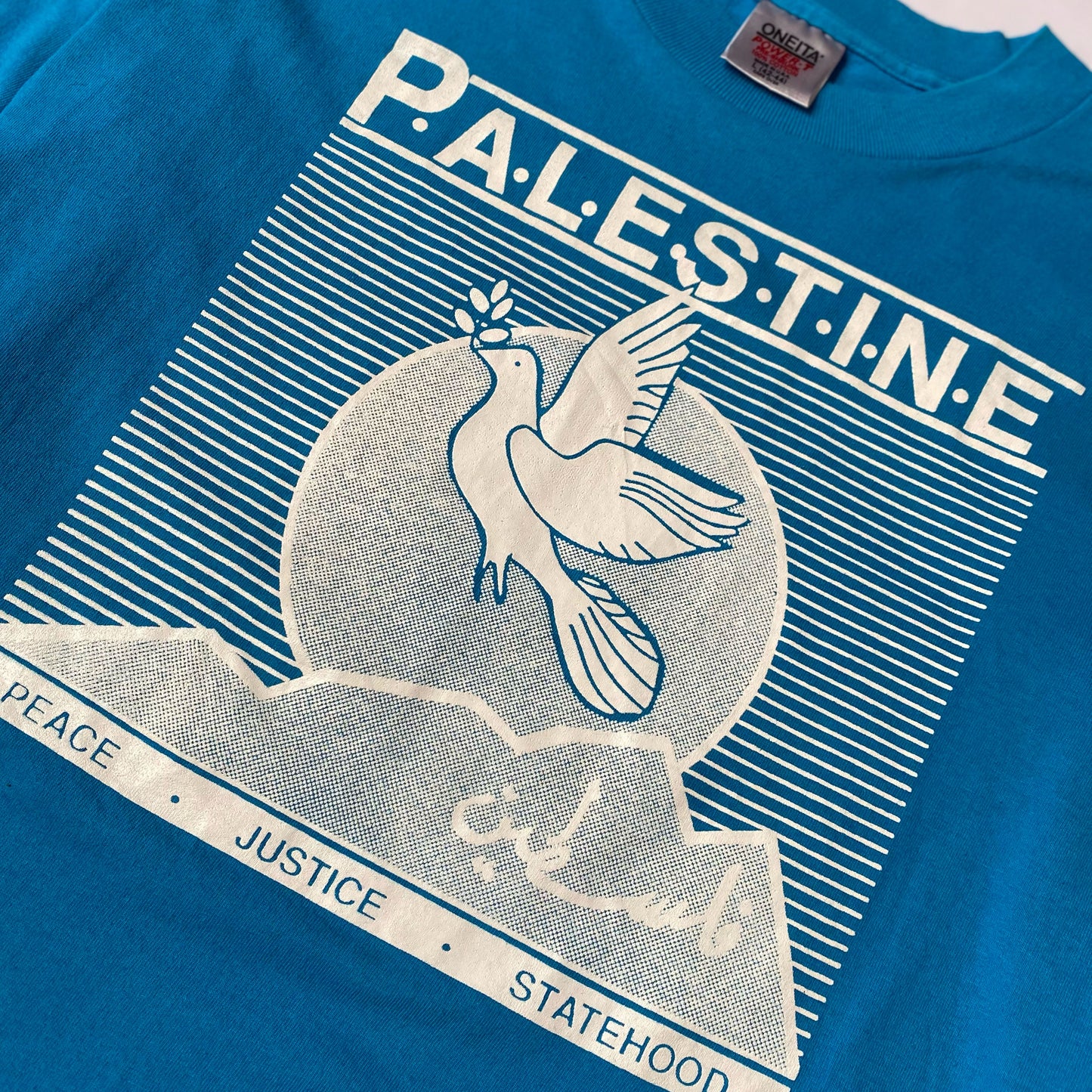 90's Palestine Graphic Longsleeve Tshirt in Blue - L