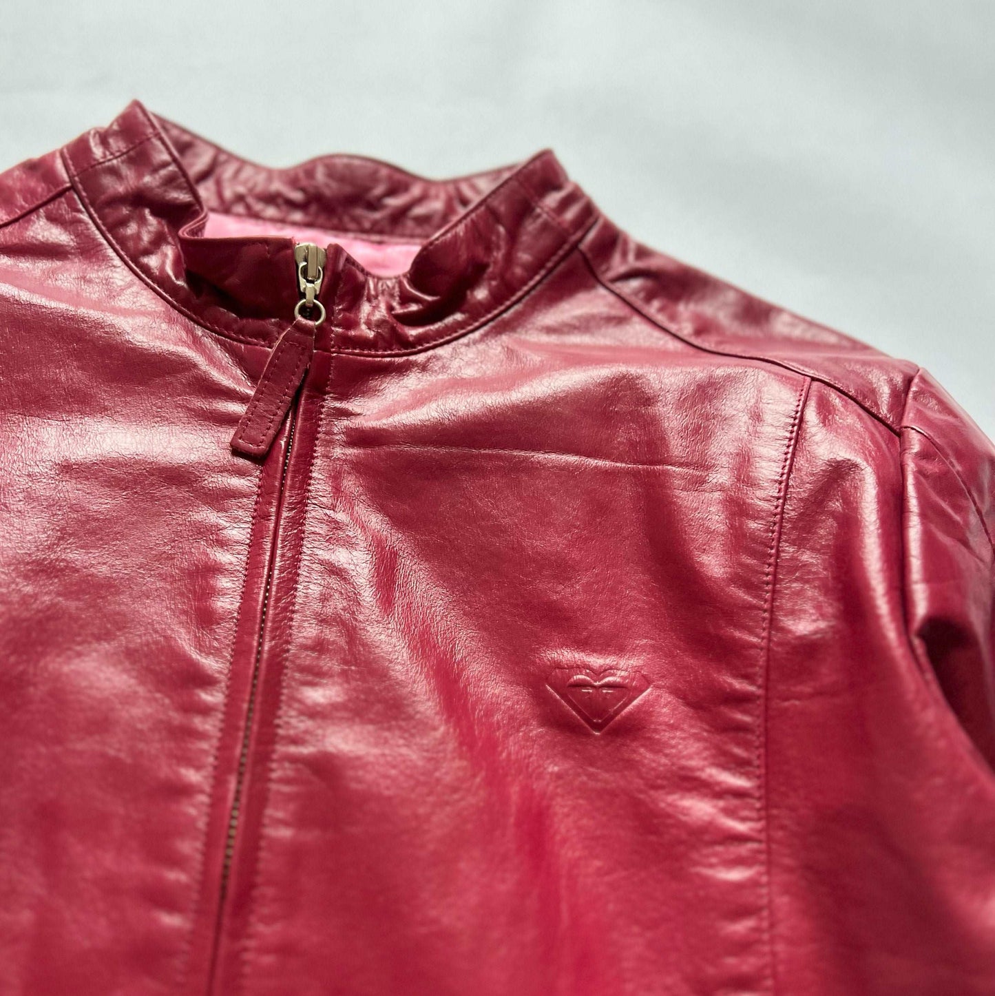 00's Deadstock Roxy Leather Biker Jacket in Magenta Pink - L