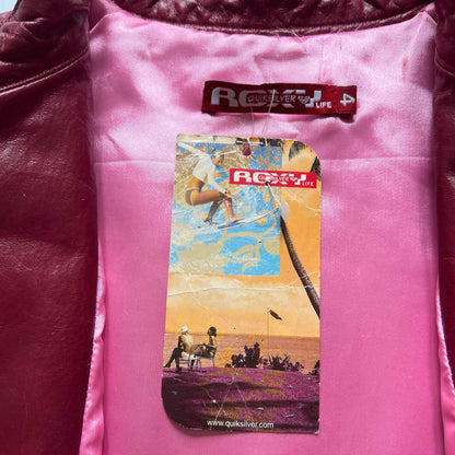 00's Deadstock Roxy Leather Biker Jacket in Magenta Pink - L