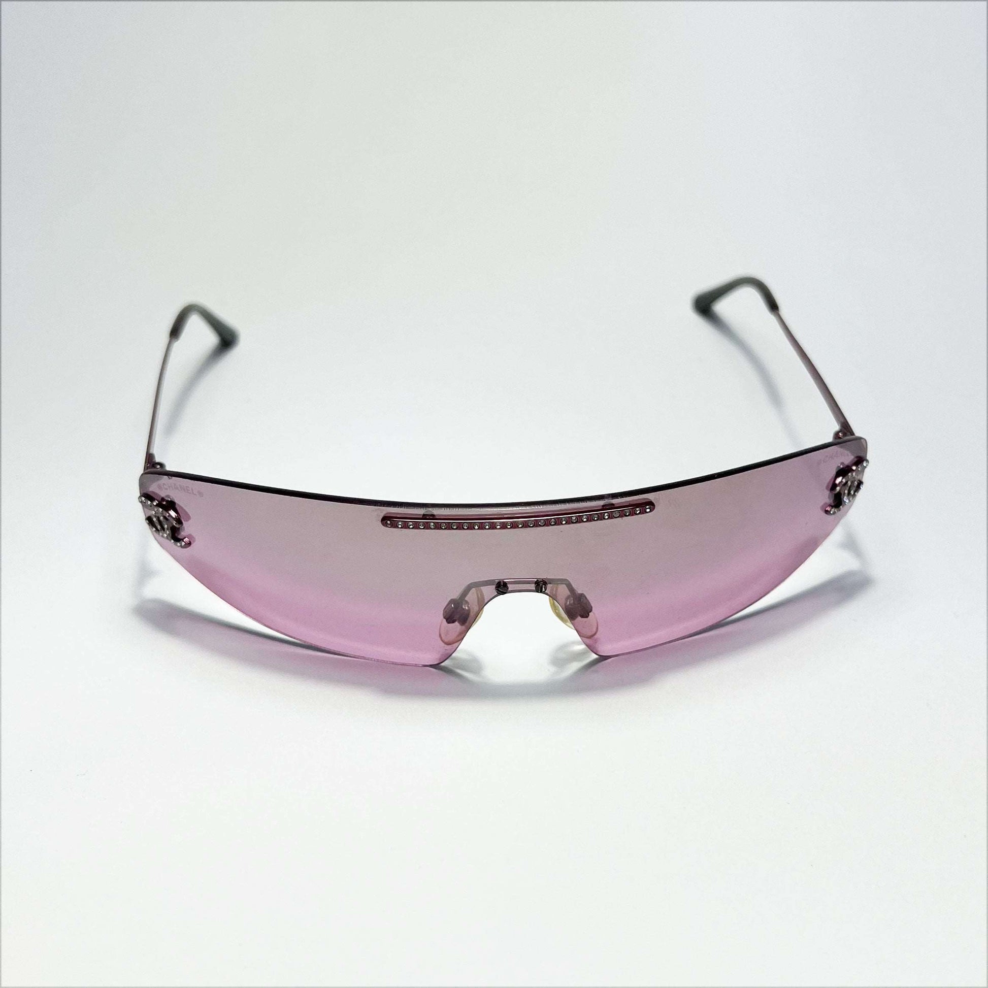 00's Chanel Swarovski Sheild Sunglasses in Pink