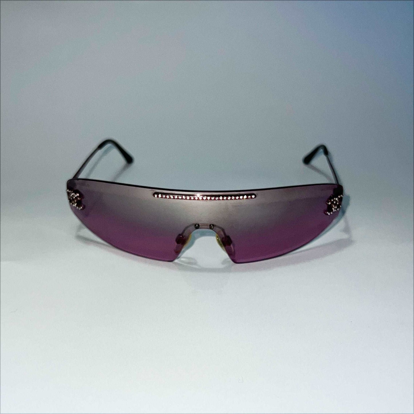 00's Chanel Swarovski Sheild Sunglasses in Pink