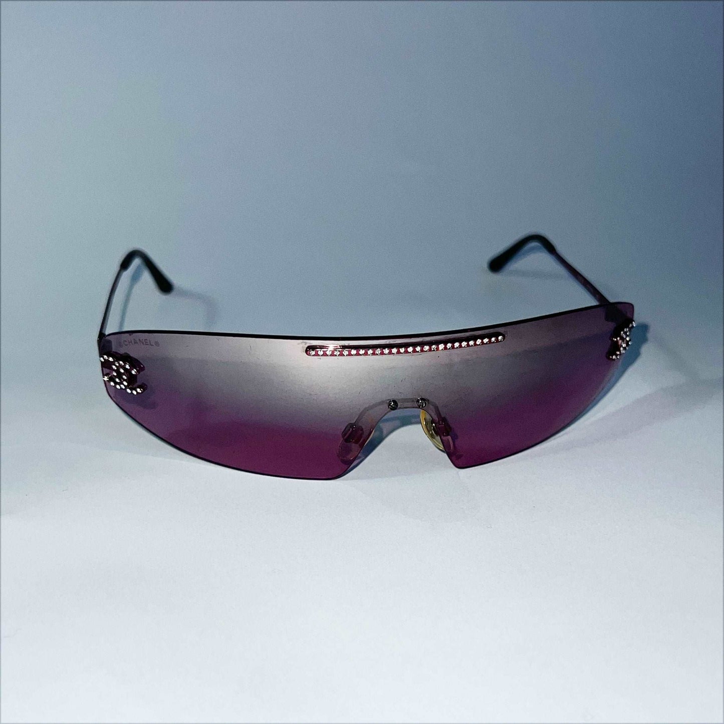 00's Chanel Swarovski Sheild Sunglasses in Pink