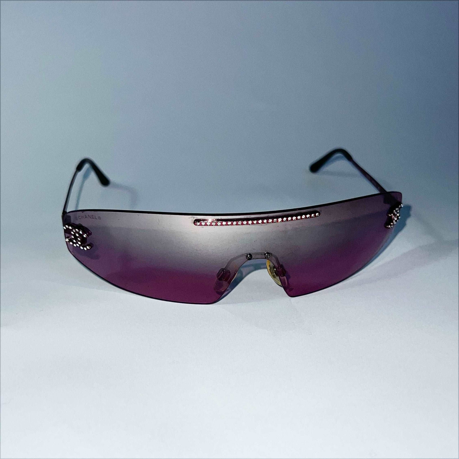 00's Chanel Swarovski Sheild Sunglasses in Pink