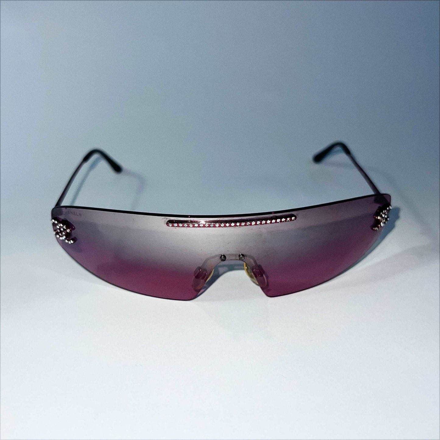 00's Chanel Swarovski Sheild Sunglasses in Pink