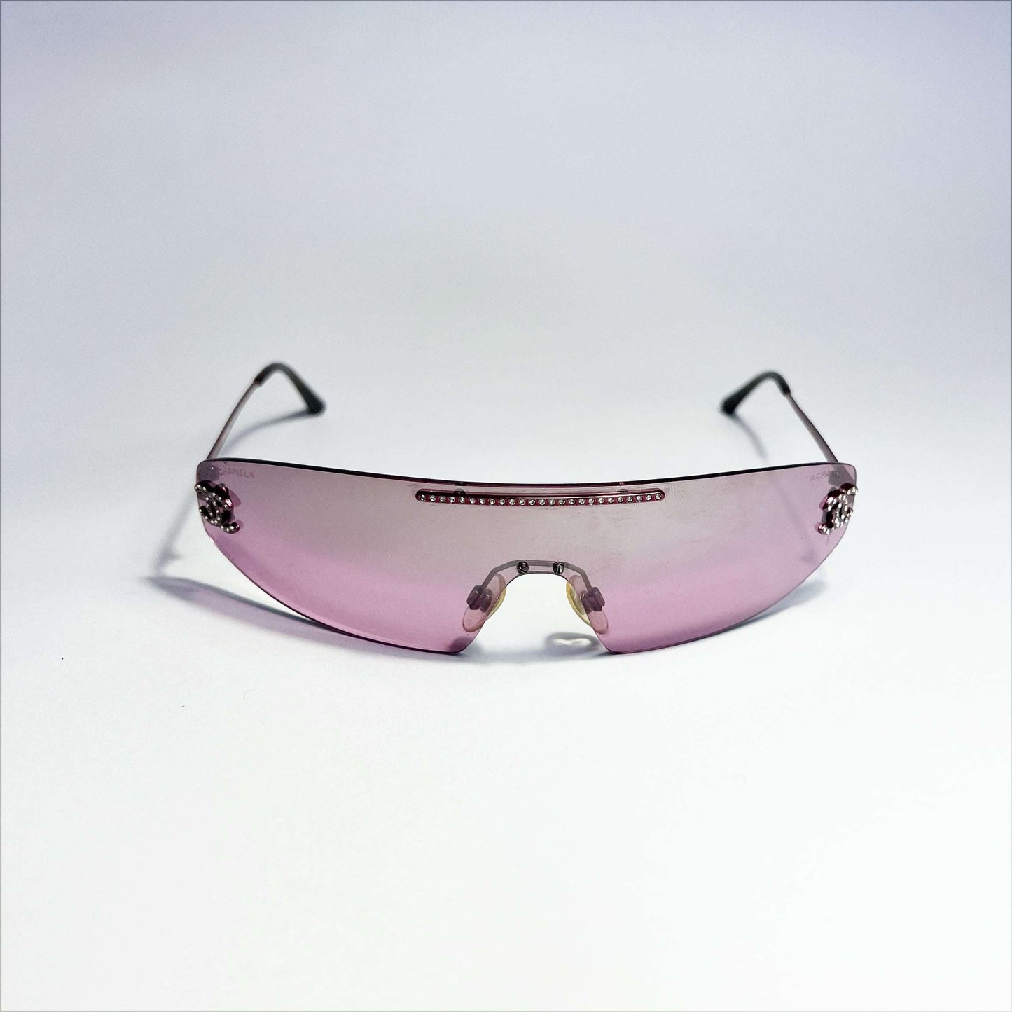 00's Chanel Swarovski Sheild Sunglasses in Pink