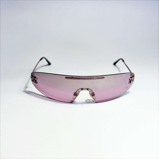 00's Chanel Swarovski Sheild Sunglasses in Pink