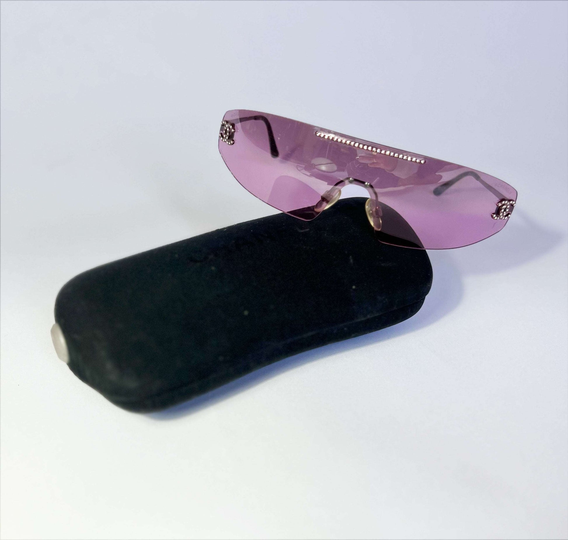 00's Chanel Swarovski Sheild Sunglasses in Pink