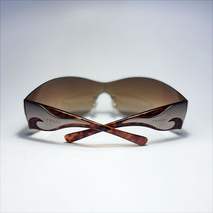 00's Prada Shield Sunglasses with Silver Flame Detail in Tortoiseshell