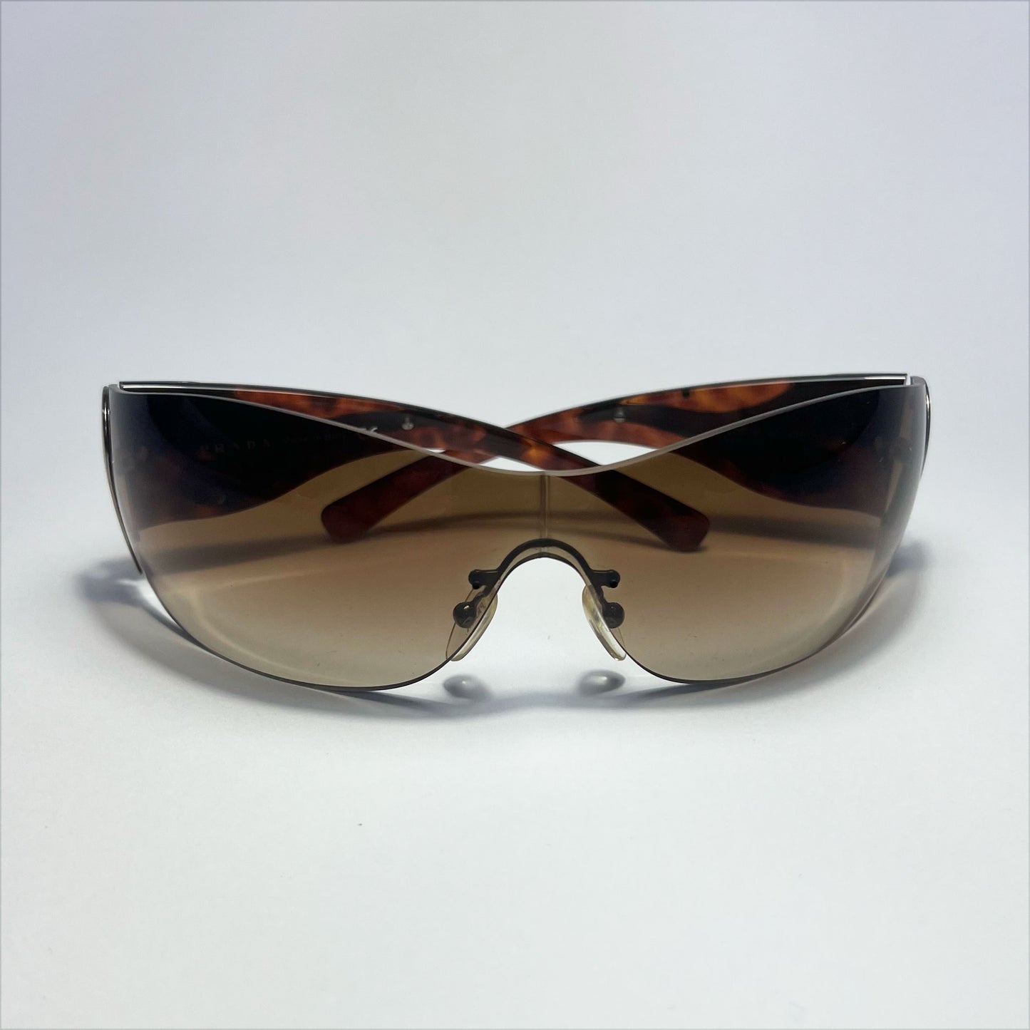 00's Prada Shield Sunglasses with Silver Flame Detail in Tortoiseshell