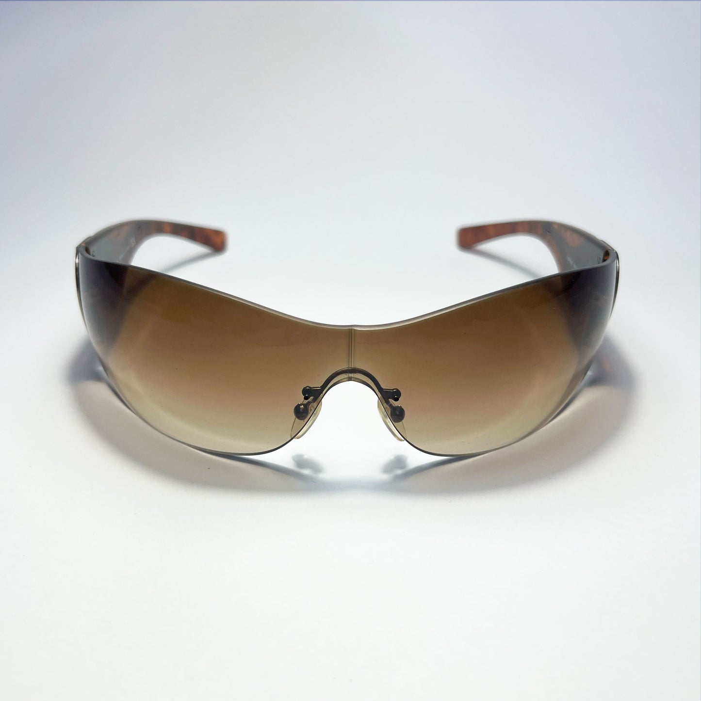 00's Prada Shield Sunglasses with Silver Flame Detail in Tortoiseshell