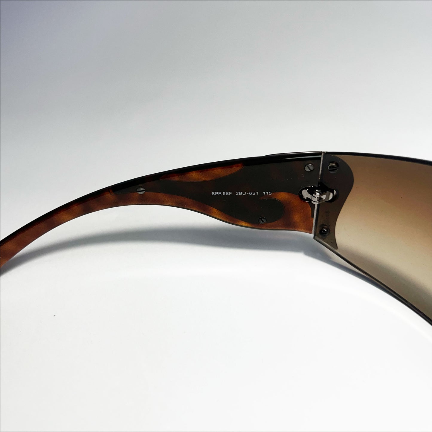 00's Prada Shield Sunglasses with Silver Flame Detail in Tortoiseshell