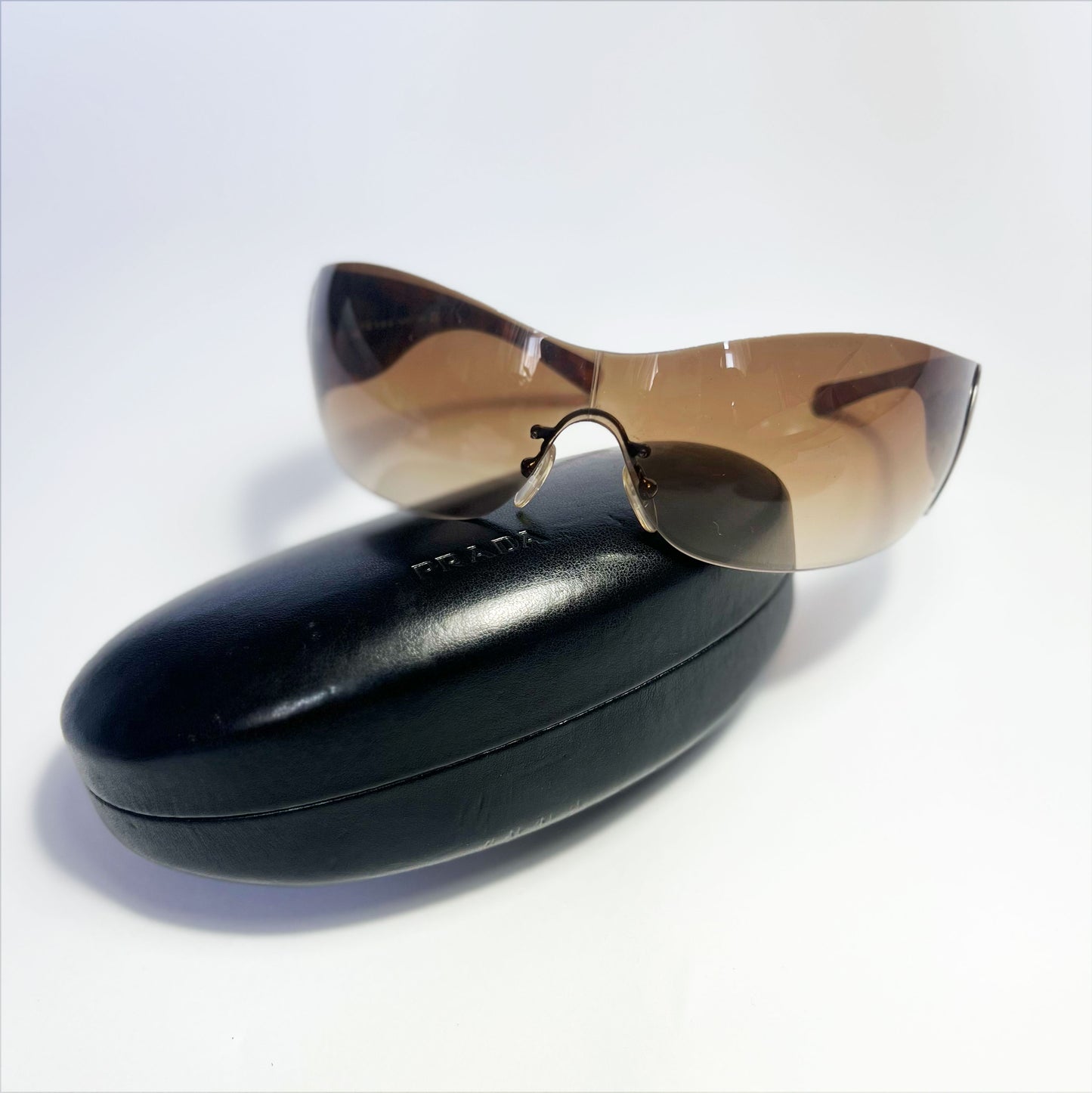 00's Prada Shield Sunglasses with Silver Flame Detail in Tortoiseshell