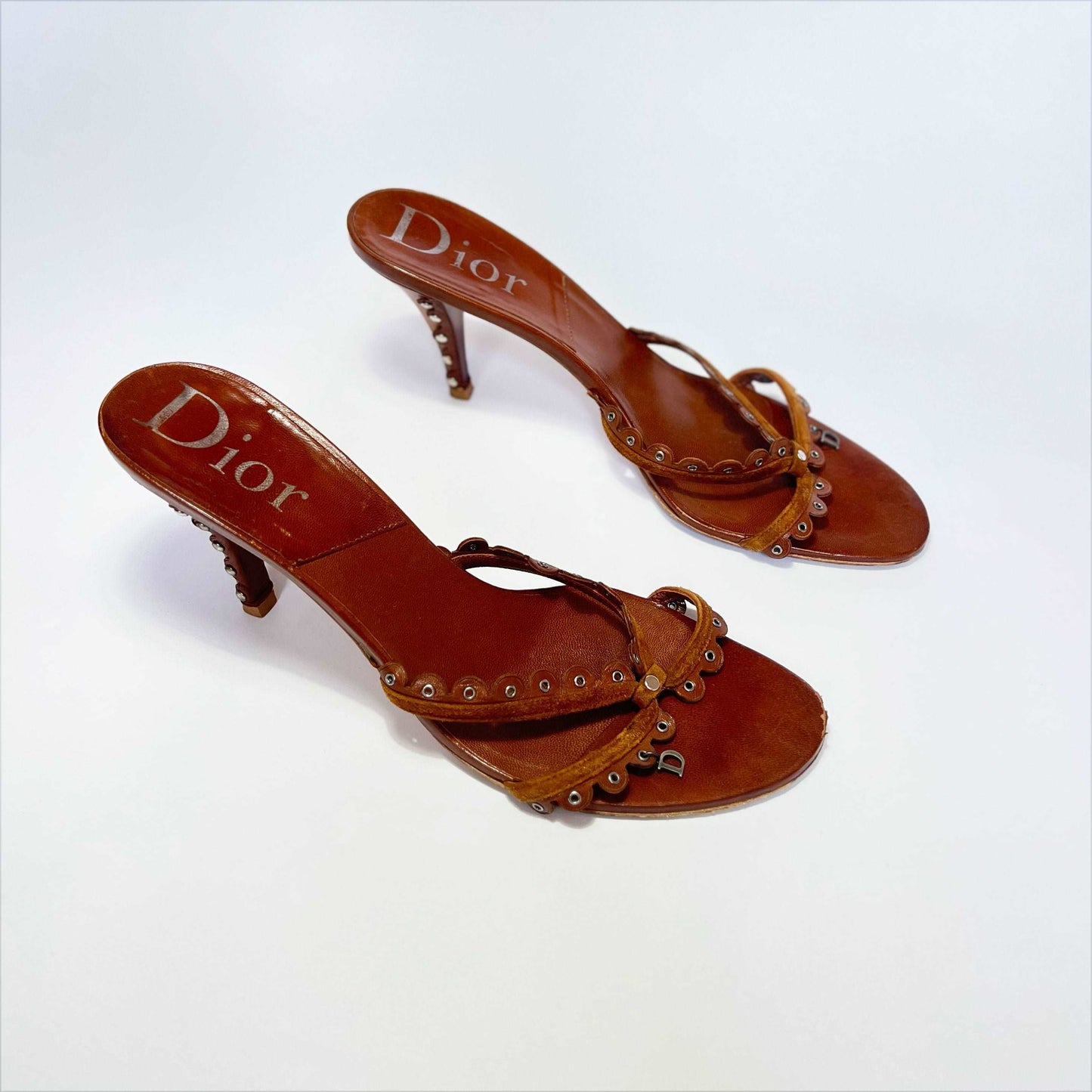 00's Dior Suede Deels with "D" Charm and Stud Detail in Brown - UK 7.5