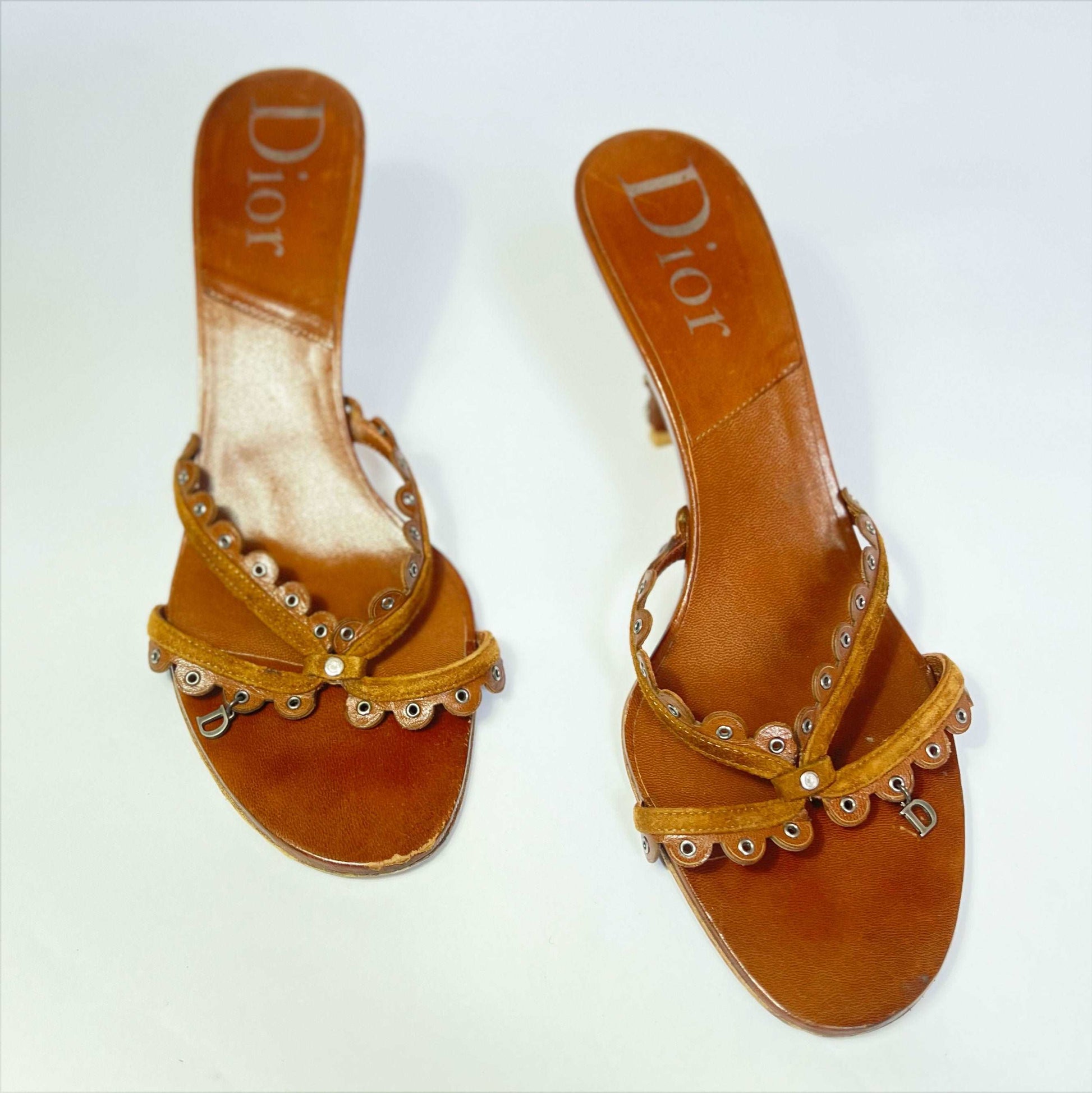 00's Dior Suede Deels with "D" Charm and Stud Detail in Brown - UK 7.5