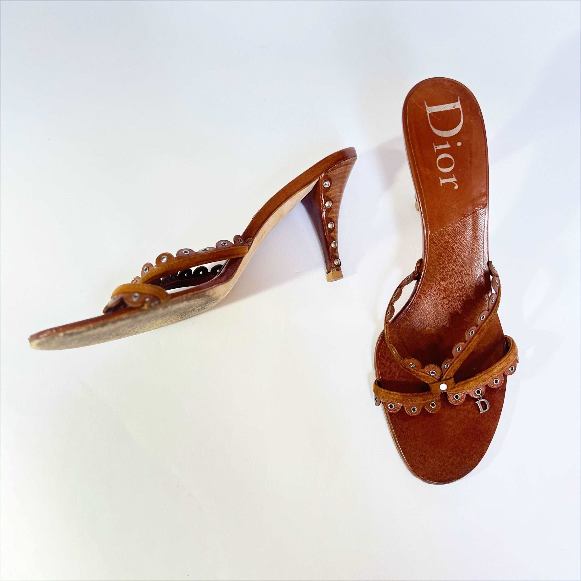 00's Dior Suede Deels with "D" Charm and Stud Detail in Brown - UK 7.5