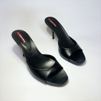 00's Prada Calf Skin Leather Strapless Heels in Black - UK 6