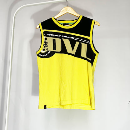 00's Roberto Cavalli Turbo Devils Moto Style Tank Top in Yellow - UK 12