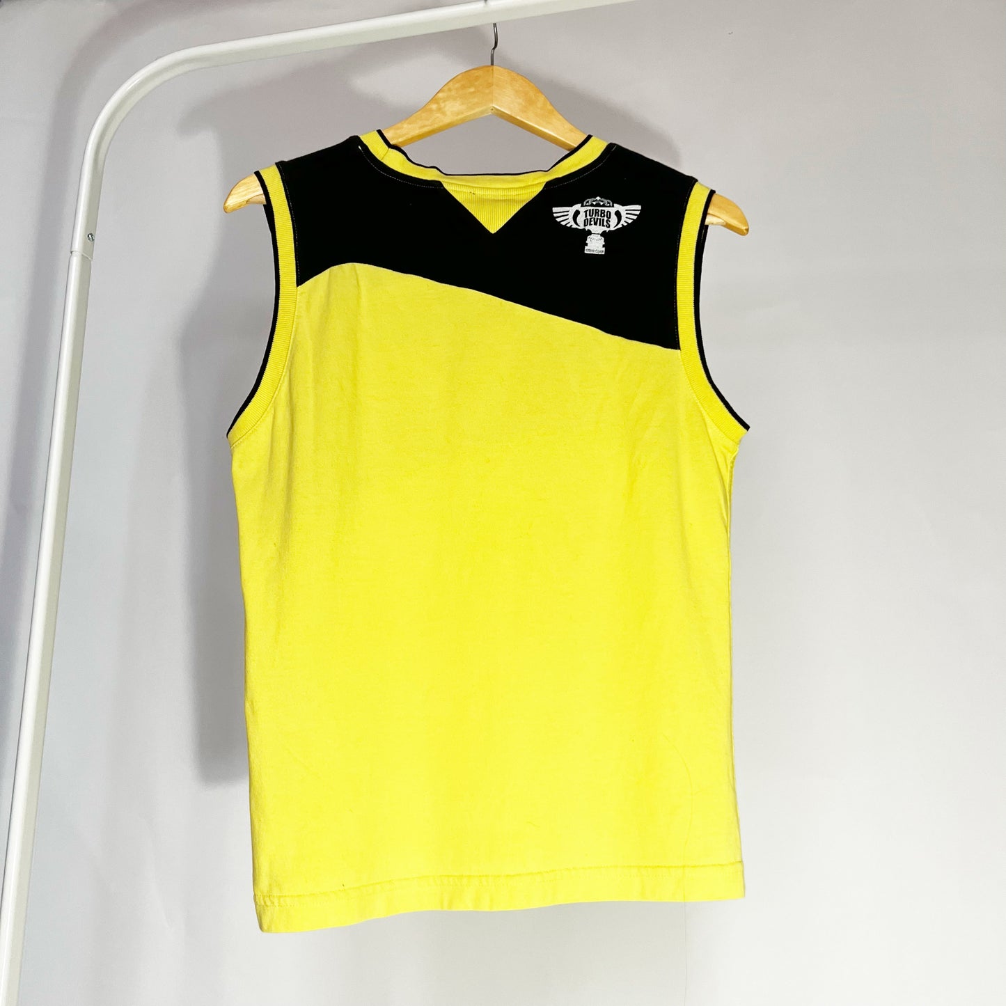 00's Roberto Cavalli Turbo Devils Moto Style Tank Top in Yellow - UK 12