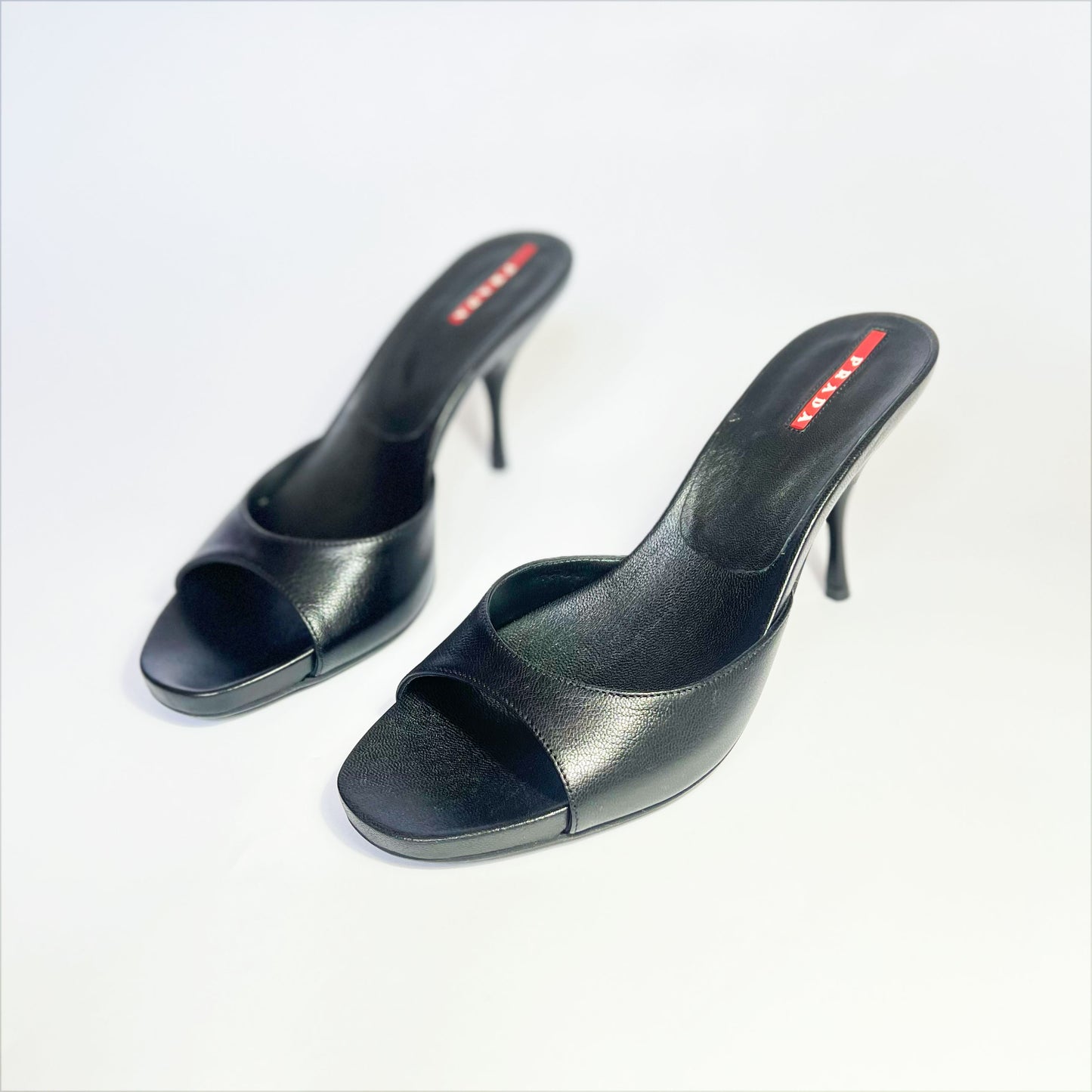 00's Prada Calf Skin Leather Strapless Heels in Black - UK 6