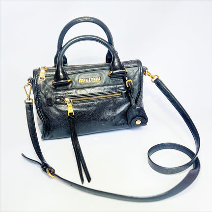 Vintage Miu Miu Bauletto Satchel Bag in Black Leather