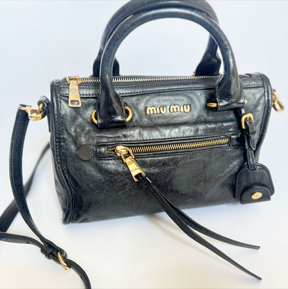 Vintage Miu Miu Bauletto Satchel Bag in Black Leather