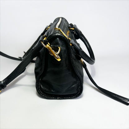 Vintage Miu Miu Bauletto Satchel Bag in Black Leather