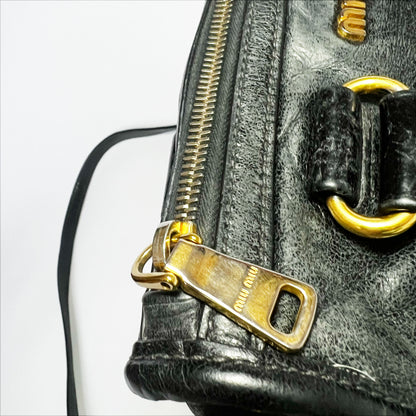 Vintage Miu Miu Bauletto Satchel Bag in Black Leather