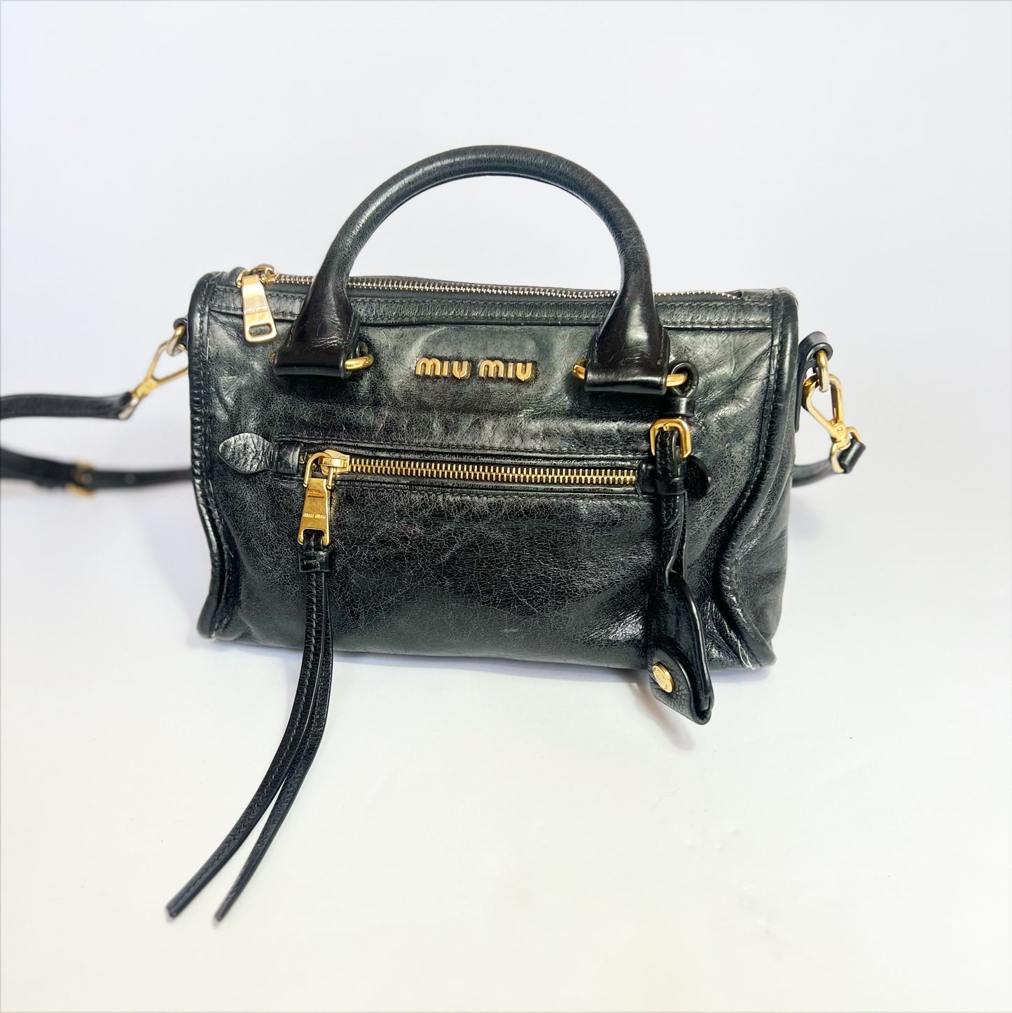 Vintage Miu Miu Bauletto Satchel Bag in Black Leather