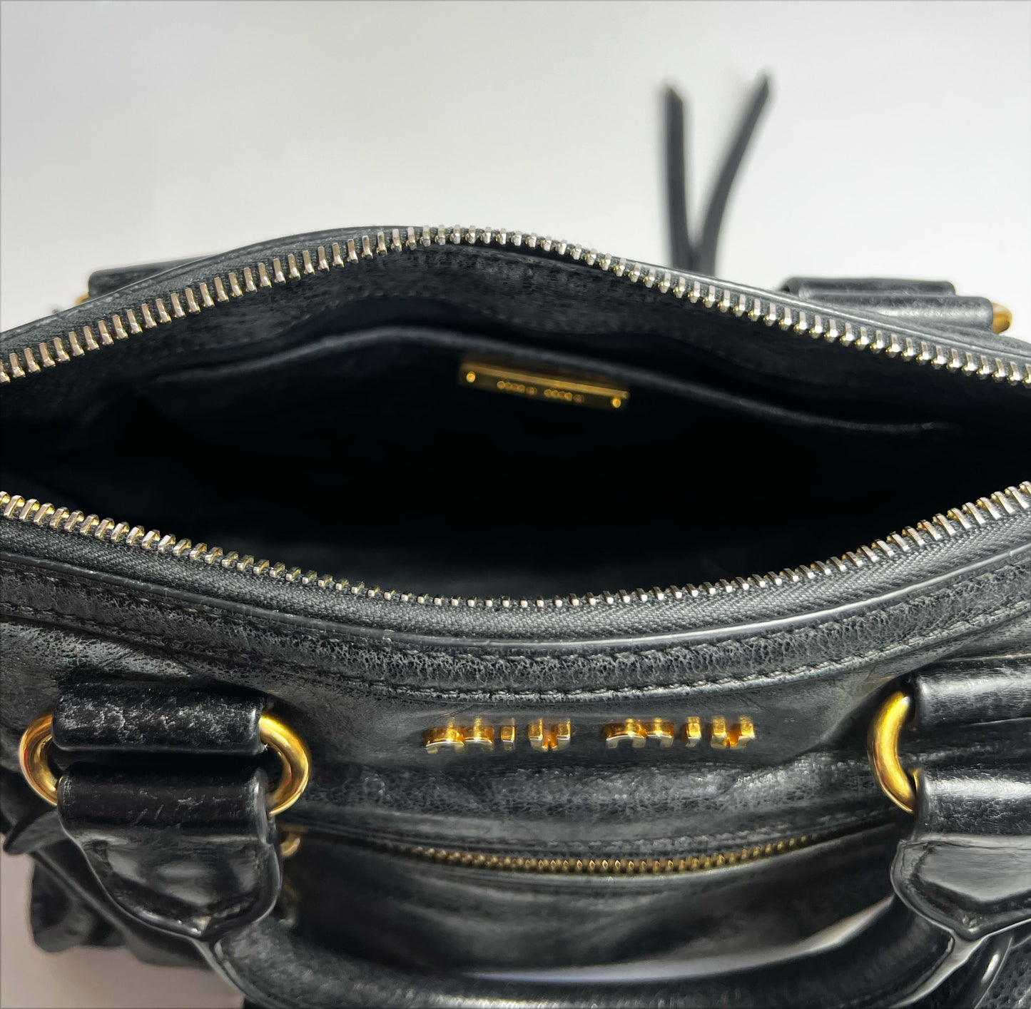 Vintage Miu Miu Bauletto Satchel Bag in Black Leather